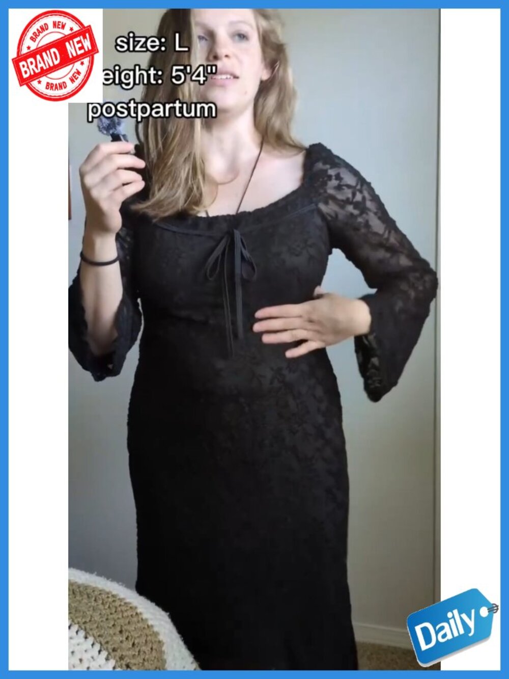 Elegant Lace Maternity Maxi Dress Square Neck Long Sleeve Bodycon Photoshoot - Picture 6 of 6